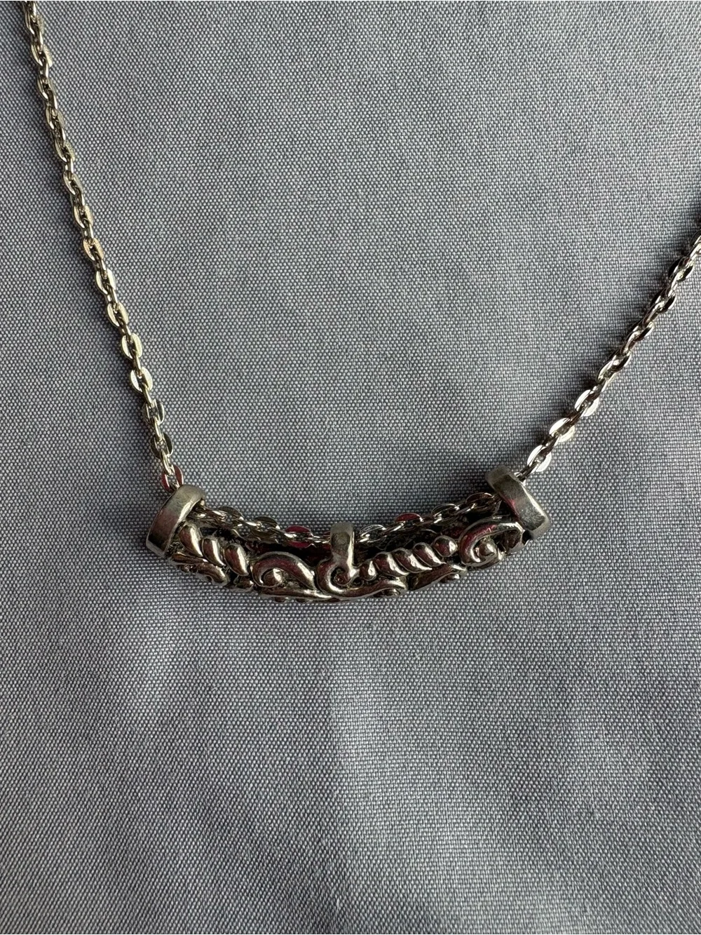Silver Filigree Bar Pendant Necklace
